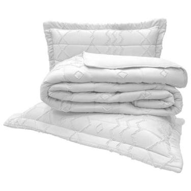 Imagem de Kit Cobre Leito Colcha Stylo Casal Dupla Face 3 Peças - Branco - 100% 