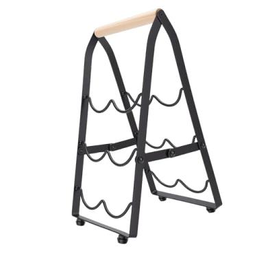 Imagem de Generic Rack de Vinho de Mesa, Organizador de Suporte de Vinho de Mesa de 3 Camadas Com Design de Ferro e Madeira, Dobrável para Bar, Casa, Restaurante