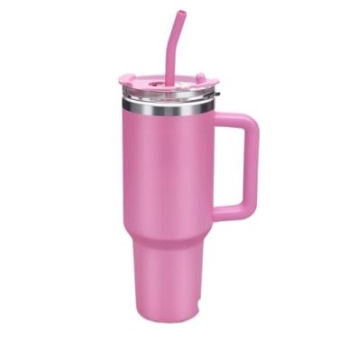 Imagem de ROMANTIC CROWN Copo Térmico Inox Portátil1.2l/1200ml com Tampa e Canudo Garrafa Térmica de água À prova de vazamentos(Rosa-1200ml)