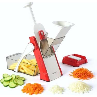 Imagem de Cortador Fatiador de Legumes Mandoline Multifuncional 5 em 1 -Profissional, Ralador e Picador para Frutas e Legumes Cebola, Alho, Cenouras e Batatas (Laranja)