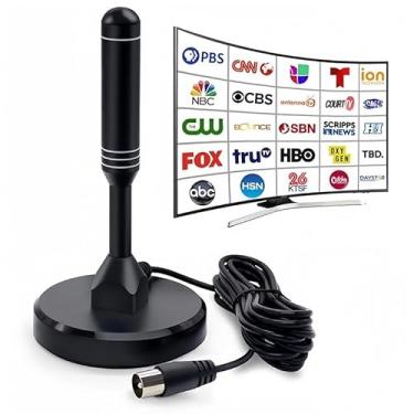 Imagem de Antena de TV para Smart TV interna, antena digital para canais locais suporta 4K 1080P, recepção de longo alcance de 360°, fácil instalação, com base magnética forte e cabos de 4,9 m de comprimento
