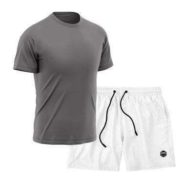 Imagem de Kit Short + Camiseta Dry Treino Fitness Academia Bermuda Camisa Praia Esporte Cinza-Masculino