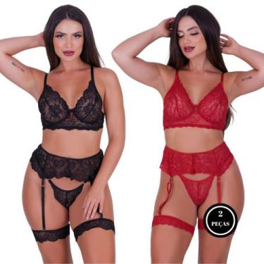 Imagem de Kit 2 Conjunto Lingerie Sutiã sem Bojo e Perneira Sensual- c8 KIT 2 AM