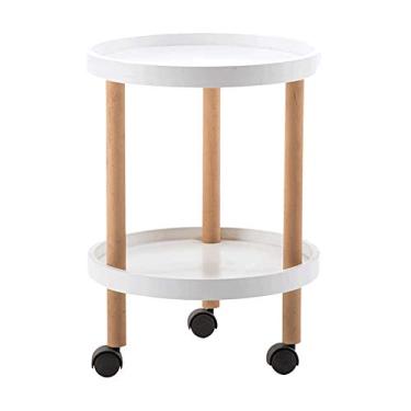 Imagem de Mesa lateral redonda de camada dupla nórdica de madeira maciça para apartamento, sala de estar, mesa lateral móvel pequena