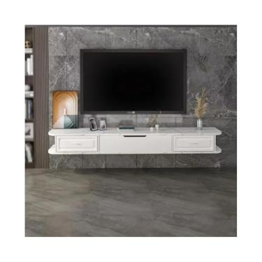 Imagem de KHUTRW3D Suporte de TV flutuante para console de mídia montado na parede, centro de entretenimento, unidades de parede de mídia com 3 portas, móveis domésticos, centro de entretenimento (branco, 160 x