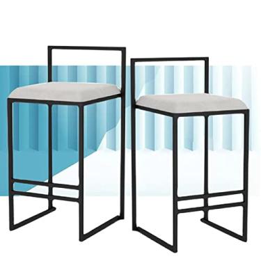 Imagem de KIDYBO Bancos de bar de metal com encosto, conjunto de 2, bancos de bar de cozinha com estofados para ilha de cozinha, cadeira alta de veludo com apoio para os pés de metal para ambientes internos e