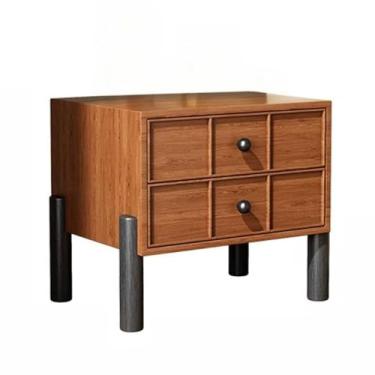 Imagem de Mesa de cabeceira moderna vintage com design de bloco de cores, mesa de cabeceira com gavetas, sofá, armário baixo prático