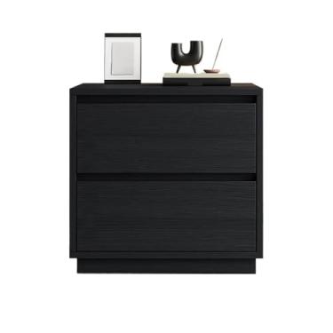 Imagem de Mesa de cabeceira preta moderna de madeira para casa, quarto, armário de armazenamento de cabeceira com gaveta dupla, prática (grande)