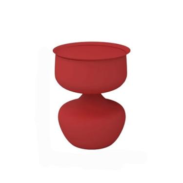 Imagem de Mesa lateral moderna, aparador de mesa lateral redonda em metal para pequenos espaços, quarto, sala de café e mesa de centro pequena de estudo, simples (vermelho)