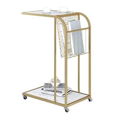 Imagem de Mesa de centro nórdica para sala de estar, sofá, mesa lateral de mármore com rodízios, fácil de mover, adequada para sala de estar, quarto, estudo