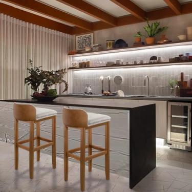 Imagem de Banqueta Gourmet Onix Ilha Alta Kit 2 Banco - Madeira Maciça Design Moderno para Área Lazer Cozinha