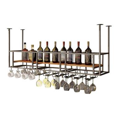 Imagem de Suporte de vidro de vinho para casa vermelho industrial montado na parede com suporte de vidro suporte de garrafa de metal rústico pendurado na parede 80 cm (80 cm)
