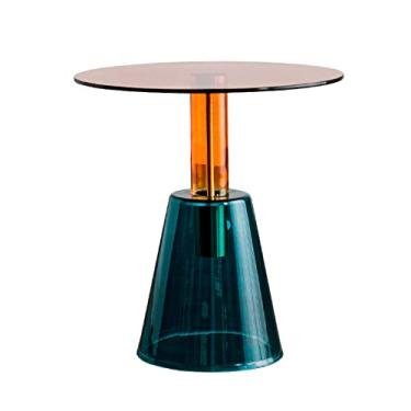 Imagem de Mesa lateral redonda colorida moderna, mesa de canto circular para sala de estar e quarto, decoração exclusiva e elegante, mesa de sofá de vidro para coquetéis e bebidas simples