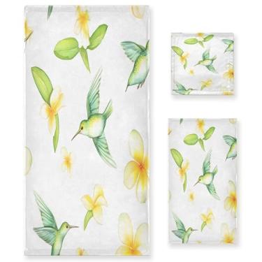 Imagem de xigua Conjunto de toalhas de banheiro beija-flores aquarela absorvente macio 3 peças toalha de banho toalha de mão toalhas decorativas para banheiro, academia, hotel, praia, piscina