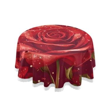 Imagem de Qilmy Toalha de mesa redonda de palmeira de treliça verde, 152 cm, resistente à água, à prova de derramamento, capa de mesa grande para jantar de reunião de família em ambientes internos e externos