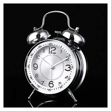 Imagem de x3anggyt5 Despertador para quarto, despertador duplo de 10 cm, despertador alto com luz de fundo para quarto, relógio de mesa operado por bateria (branco)