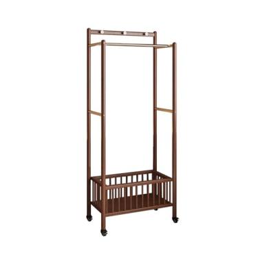 Imagem de KHUTRW3D Suporte para chapéu, cabide multifuncional, cabideiro, quarto, casa, madeira maciça, suporte de armazenamento de roupas, removível, com cesto de roupas sujas, corredor, árvore