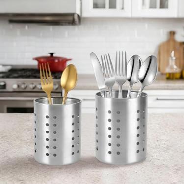 Imagem de 2 peças de aço inoxidável 410 porta-talheres, escorredor de utensílios, organizador para utensílios de cozinha, cozinha, bancada, uso diário, 12 cm, 10 cm
