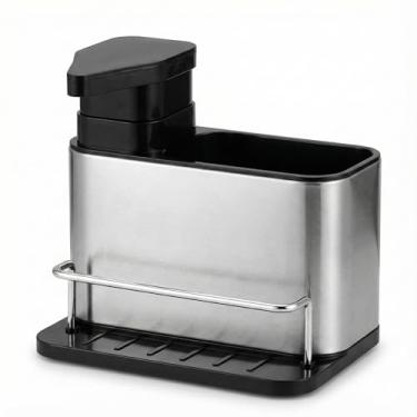 Imagem de Porta Detergente Inox Organizador de Pia com Dispenser de Sabão Líquido e Suporte para Esponja – Organizador de Cozinha Multiuso