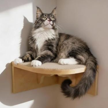 Imagem de Prateleira Para Gatos de Canto Interno CRU MDF 15mm REFORÇADO c/Carpete Playground Gatificação (Marrom Claro)