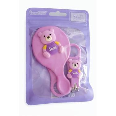 Imagem de Kit de Cuidados Infantil com 3 Peças, Cortador de Unhas, Pente e Espelho (Lilas, Ursinho)