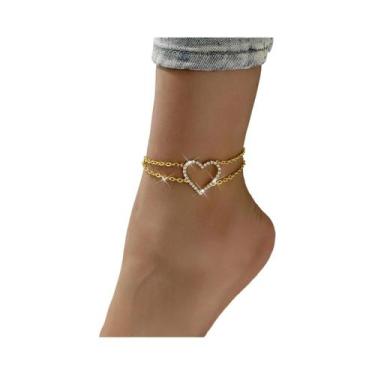 Imagem de Tornozeleira Feminina Moderna Com Corrente De Coração Duplo Pêssego Pa