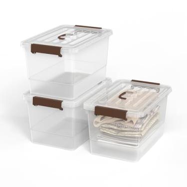 Imagem de Krihan Caixas de armazenamento de plástico de 17 litros com tampas, grandes recipientes de armazenamento empilháveis para organizar caixa de armazenamento transparente para cozinha, garagem, armário