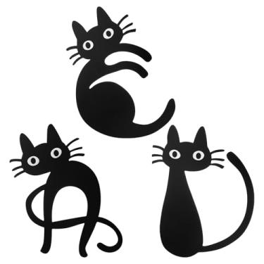 Imagem de Threehoney 3 peças de arte de parede de gato decoração de metal colorido retrô meados do século gato esculturas decoração sinais gatos amante presente 11,81 x 16,34 polegadas para casa, sala de estar