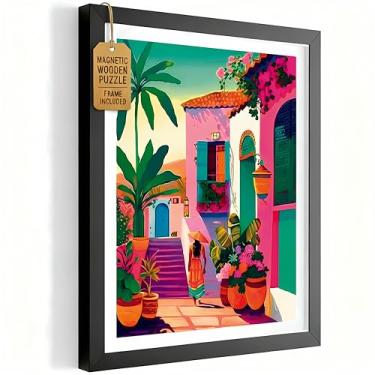 Imagem de Quebra-cabeça de madeira com moldura magnética – quebra-cabeça de madeira para adultos – Art Deco decoração de parede sala de estar quarto – quebra-cabeça de madeira – presente de aniversário de Natal