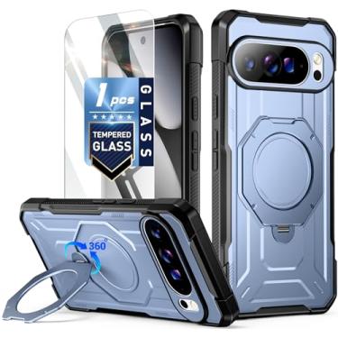 Imagem de Poetic Capa para Pixel 10 Pro XL | Suporte magnético giratório de 360° | Compatível com MagSafe | Capa de proteção à prova de quedas de grau militar | Protetor de tela de vidro temperado | Azul