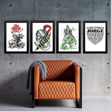 Imagem de Kit 4 Quadros São Jorge Com Oração 33X24Cm