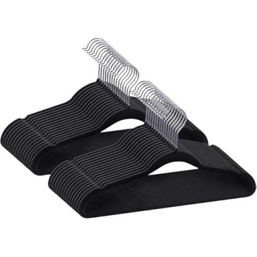 Imagem de Cabide De Veludo Preto Adulto Ultrafino Slin Antideslizante Kit com 50 Un.Cabides 360°Graus Para Roupas Casacos Camiseta Calça Reforçado