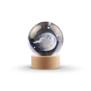 Imagem de Luminária Abajur Globo Astronauta LED USB Enfeite Decorativo Esfera de Vidro 3D Base de Madeira