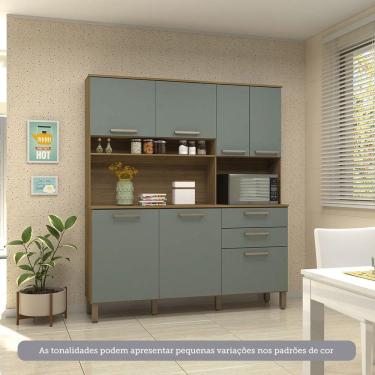 Imagem de Cozinha Compacta 7 Portas E 2 Gavetas Com Tampo Luciane Móveis Carvalho Cinza Supremo