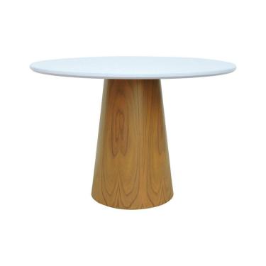 Imagem de Mesa De Jantar Tampo Em Vidro Base Cone Laminado Cinamomo Natural Tampo 120 Branco-vidro Branco