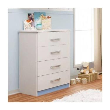 Imagem de Cômoda Infantil Maxi 04 Gavetas - Branco - Azul Branco - Azul