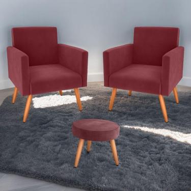 Imagem de Conjunto Poltronas E Puff Anari Veludo Vinho