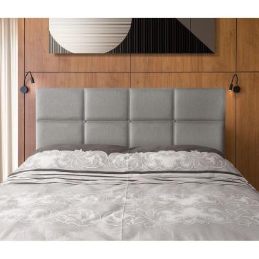 Imagem de Cabeceira Painel Cama Box King 1,93m Estofada Belize Linho Cinza