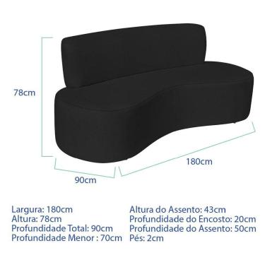 Imagem de Sofá Curvo Orgânico Escritório Recepção 3 Lugares Amsterdã 180cm Suede Cor Preto