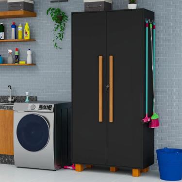 Imagem de Armário Multiuso p/ Lavanderia c/ 2 Portas Pés em Madeira