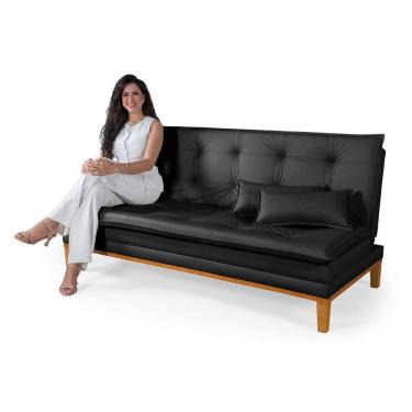 Imagem de Sofá Cama Mobly Estofado em Corino Pés em Madeira Reforçado