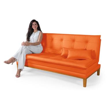 Imagem de Sofá Cama Mobly Estofado em Corino Pés em Madeira Reforçado