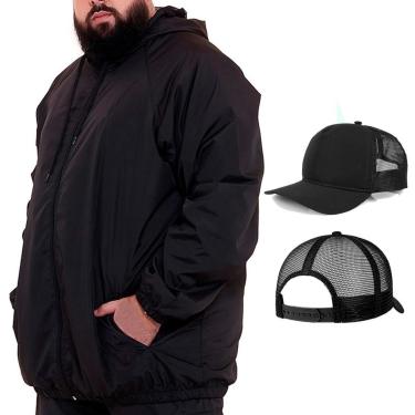 Imagem de Conjunto Jaqueta Corta Vento Plus Size E Boné Liso Aba Curva-Unissex