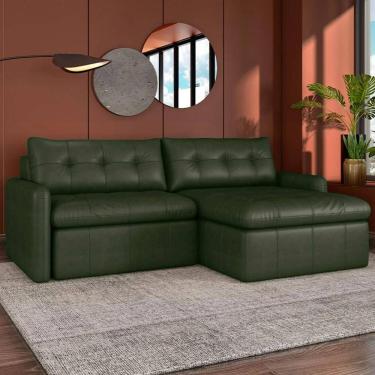 Imagem de Sofá Retrátil 4 Lugares para Sala 264cm Elios Couro Verde Z55 - Mpozenato