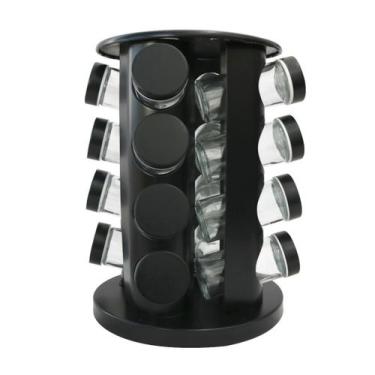 Imagem de Porta tempero giratório de metal redondo com 16 peças preto - Kit Girl