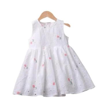 Imagem de Vestido bordado de sol para meninas, Roupa infantil, Vestido branco, R