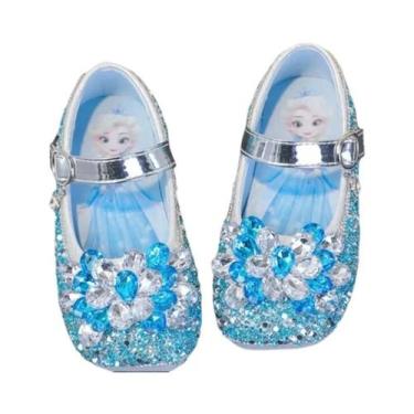 Imagem de Sapatos Casuais Infantis Elsa Princess Frozen De Couro PU Com Lantejou
