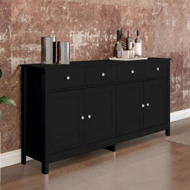 Imagem de Aparador Buffet R-626 4 Gavetas 4 Portas com Vidro 154cm Preto - Ditál