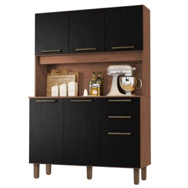 Imagem de Armário De Cozinha Completa 6 Portas 2 Gavetas 1,20m Star Madeirado - Preto