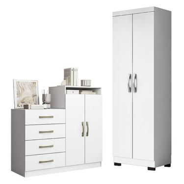 Imagem de Cômoda Sapateira Londres 2004142 E Armário Multiuso New 2000192 Branco Tx Com Pés Preto - Aramóveis